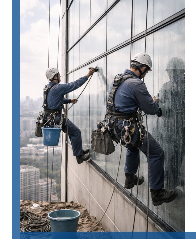 Профессиональная мойка фасадных окон альпинистами в Владивостоке