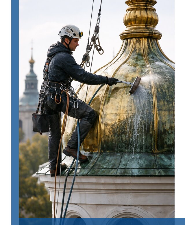 Профессиональная мойка куполов и шпилей высотными альпинистами в Владивостоке