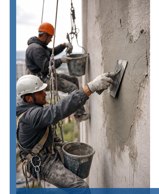 Штукатурка фасада на высоте в Владивостоке профессиональные работы