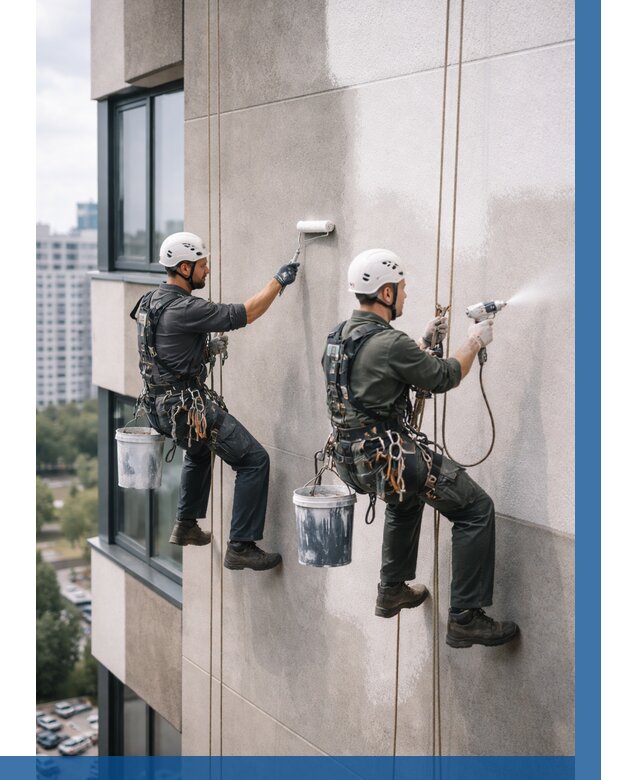 Покраска фасада альпинистами в Владивостоке от 305 р. | ВЫСОТНИК-Влд