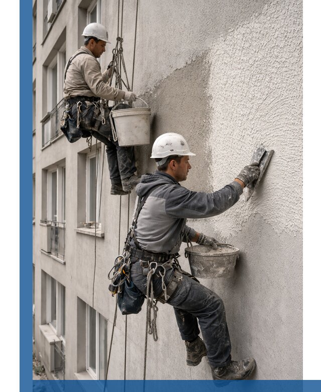 Нанесение декоративной штукатурки короед на фасад в Владивостоке