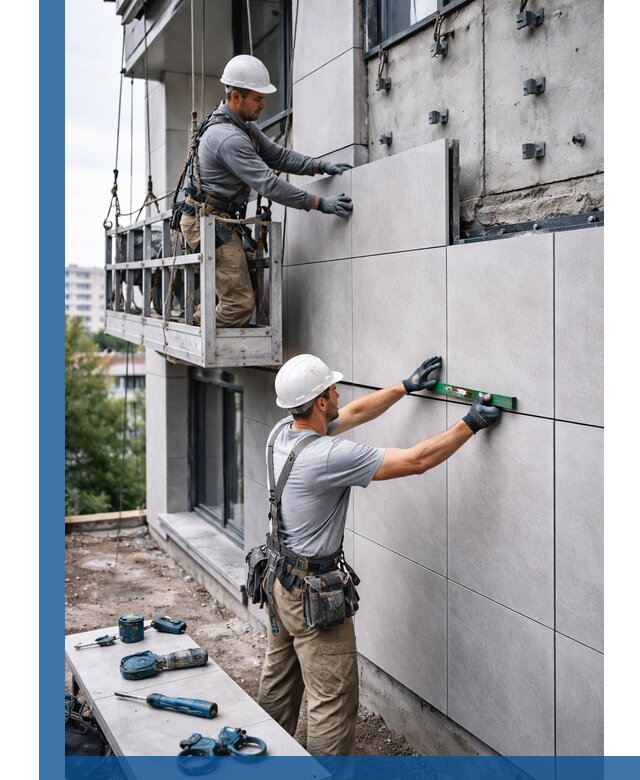 Монтаж керамогранита на фасад в Владивостоке под ключ с гарантией качества