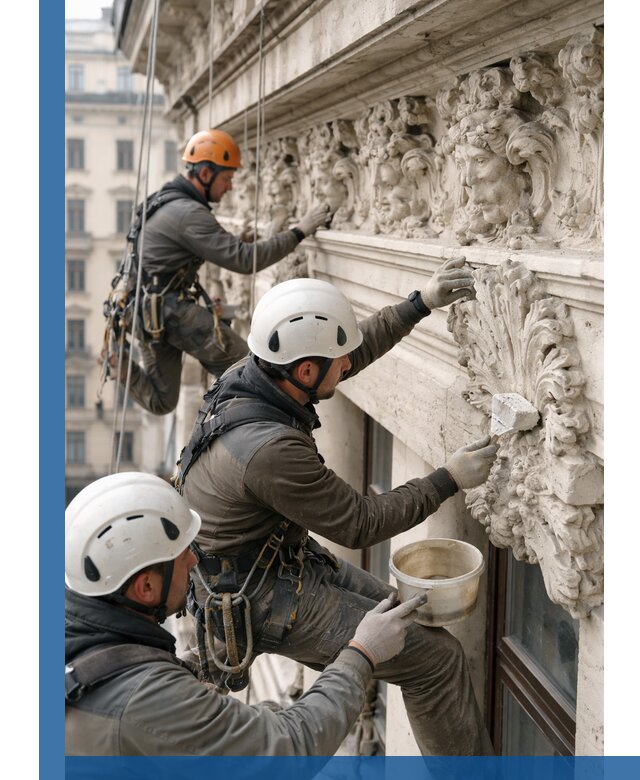 Реставрация фасадной лепнины с высотными работами в Владивостоке