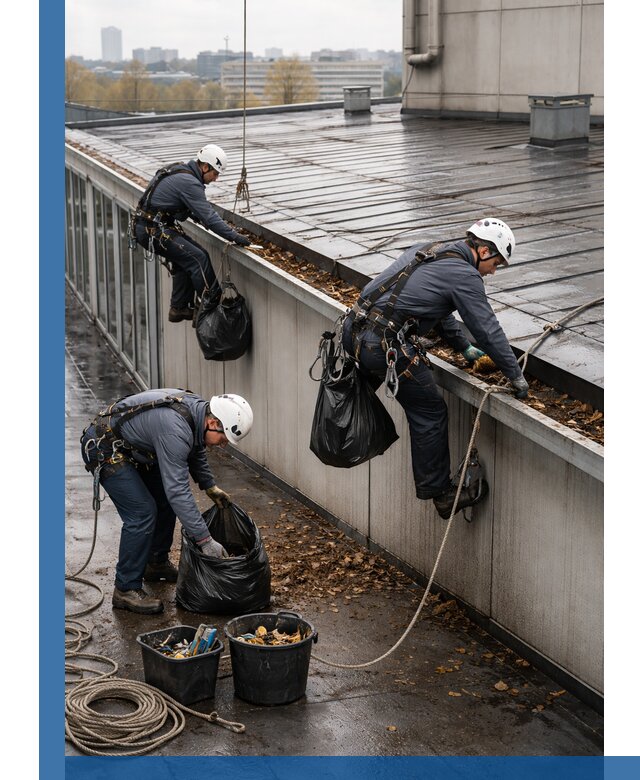 Очистка кровли по периметру в Владивостоке силами промышленных альпинистов