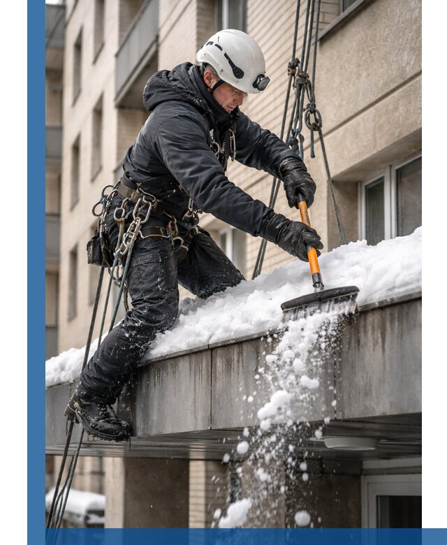 Очистка козырьков от снега в Владивостоке круглогодично безопасно