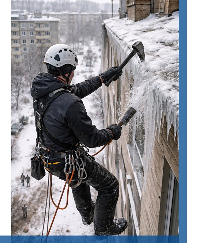 Сбивание сосулек с крыши в Владивостоке по цене от 4575 р. | ВЫСОТНИК-Влд