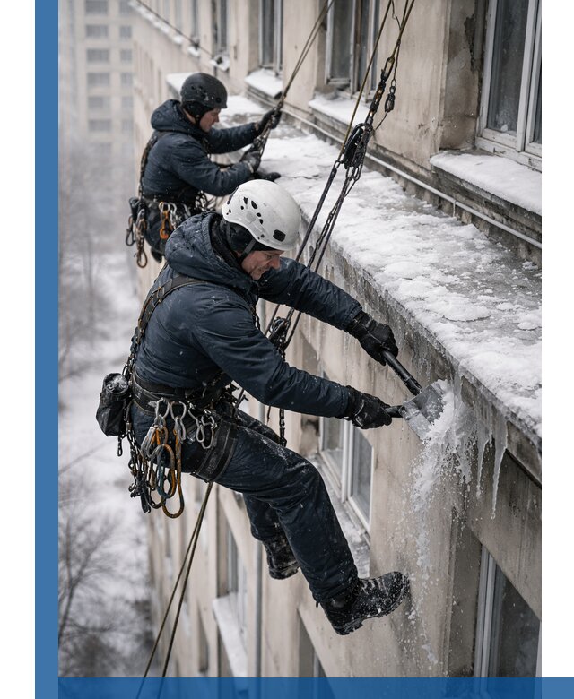 Удаление наледи и сосулек с карнизов в Владивостоке профессионально