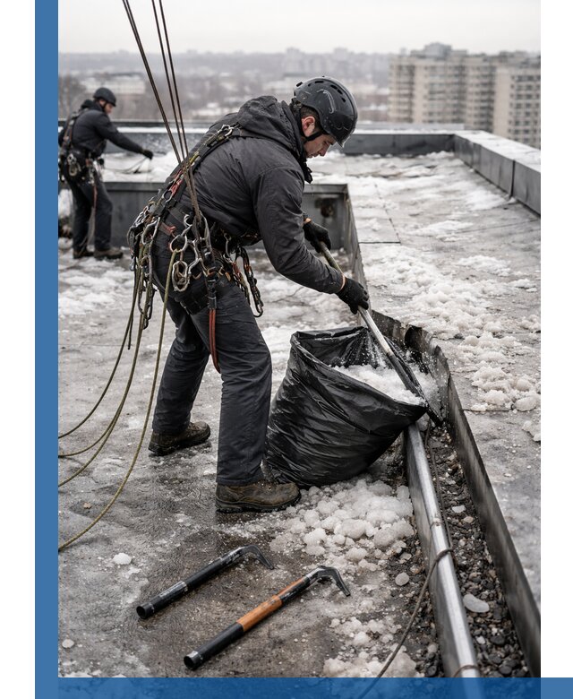 Аварийная очистка кровли в Владивостоке от промальпинистов