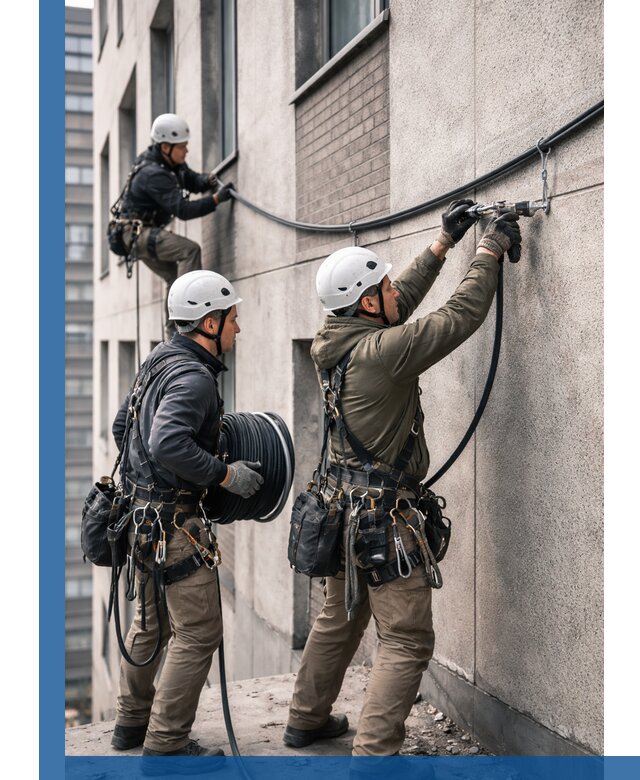 Прокладка кабеля по фасаду в Владивостоке, профессиональный монтаж