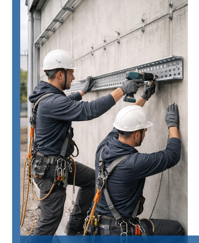 Монтаж кабельных лотков на фасаде зданий в Владивостоке с гарантией