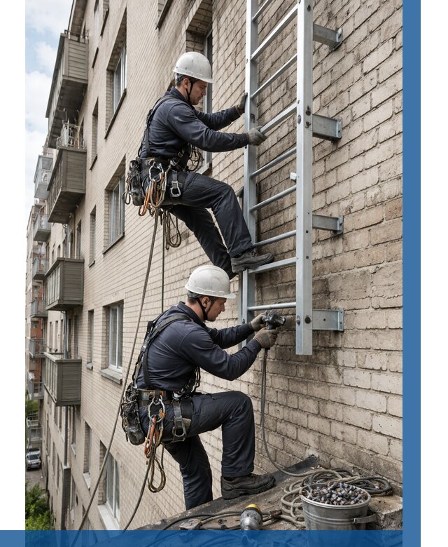 Монтаж пожарной лестницы в Владивостоке от 25415 р заказать у ВЫСОТНИК-Влд