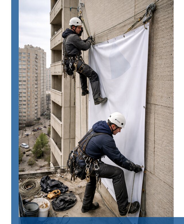 Профессиональный монтаж баннеров на фасаде в Владивостоке