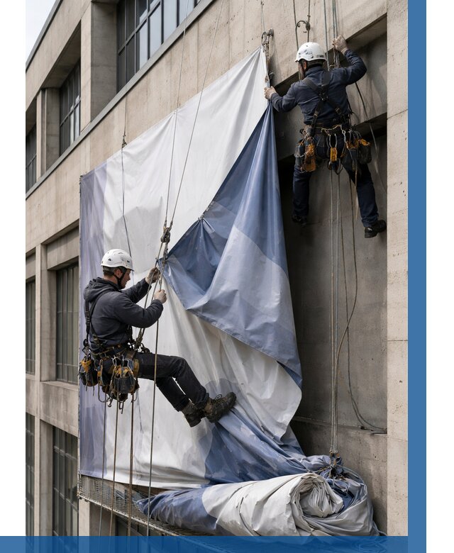 Демонтаж баннеров с фасада в Владивостоке от 4575 р. | ВЫСОТНИК-Влд