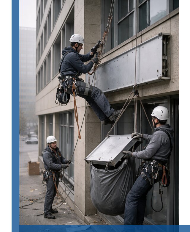 Демонтаж рекламной вывески с высотными работами в Владивостоке