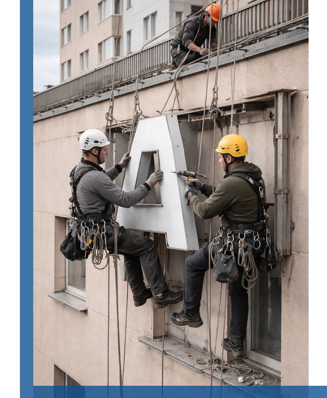 Ремонт и восстановление наружных вывесок на высоте в Владивостоке