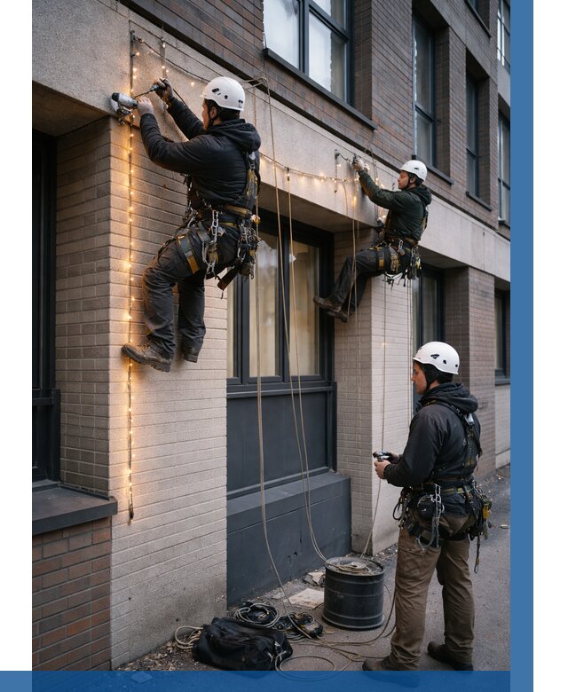 Монтаж гирлянд на фасаде в Владивостоке от 3558 р. | ВЫСОТНИК-Влд