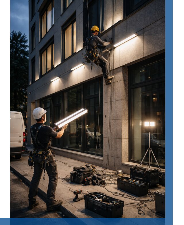 Монтаж архитектурной подсветки здания в Владивостоке от 2542 р.|ВЫСОТНИК-Влд