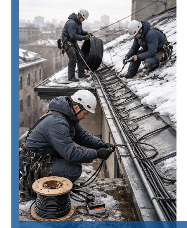 Монтаж греющего кабеля на кровле в Владивостоке под ключ