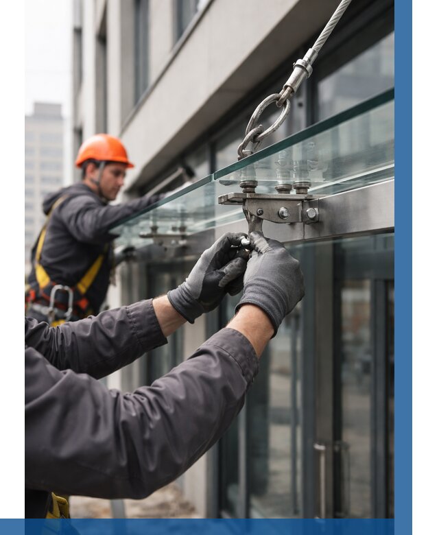 Монтаж стеклянных козырьков в Владивостоке от 8641 р. | ВЫСОТНИК-Влд