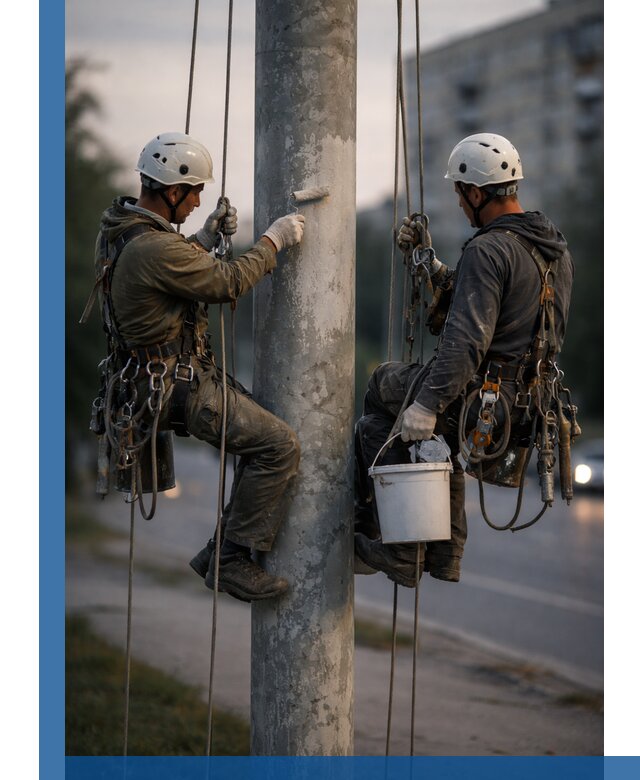 Покраска опор освещения и антикоррозийная защита в Владивостоке