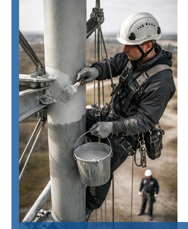 Покраска мачт связи в Владивостоке промышленными альпинистами