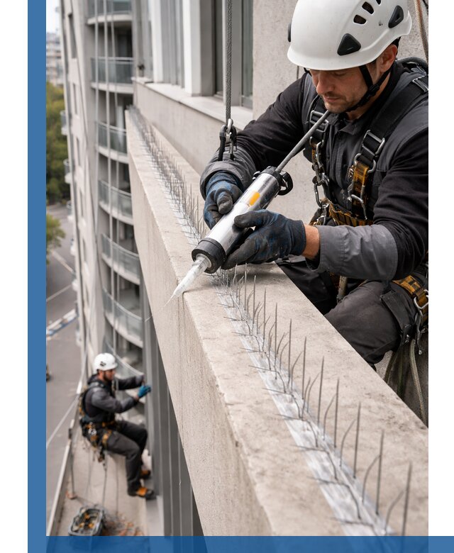 Установка шипов от птиц на фасадах и кровлях в Владивостоке